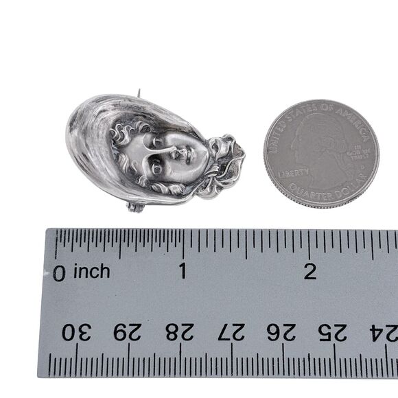 Unger Brothers Sterling Silver 925 Art Nouveau Repousse Gibson Girl Pin Brooch - Picture 3 of 4